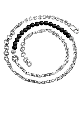 Wraparound Beaded Bracelet, Sterling Silver & Black Onyx